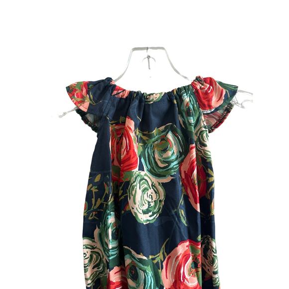 Cranky Peach Girls 6-12M Navy, Red, Green Floral Short Sleeve Cotton Onesie - Picture 8 of 10